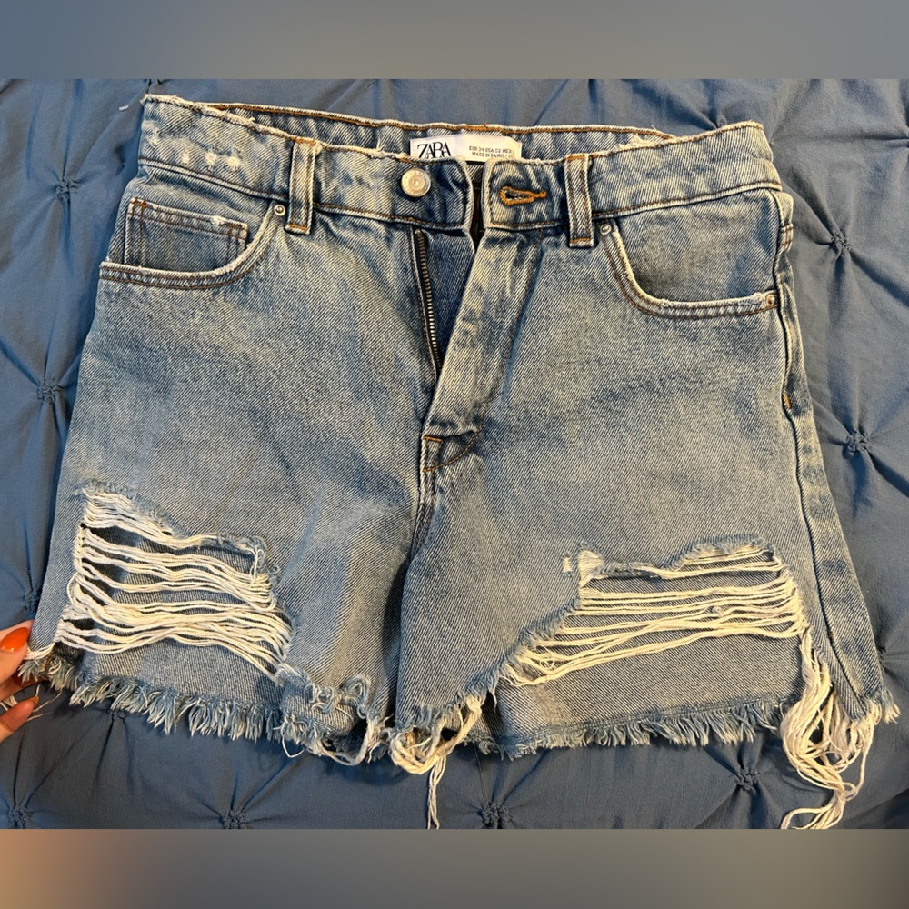 Zara Blue Distressed Denim Shorts
